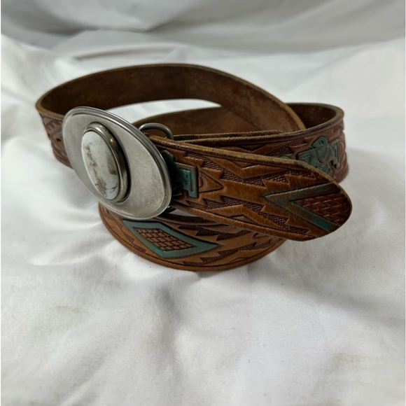 Vintage southwestern leather belt with buckle  size 39 large - Picture 7 of 12